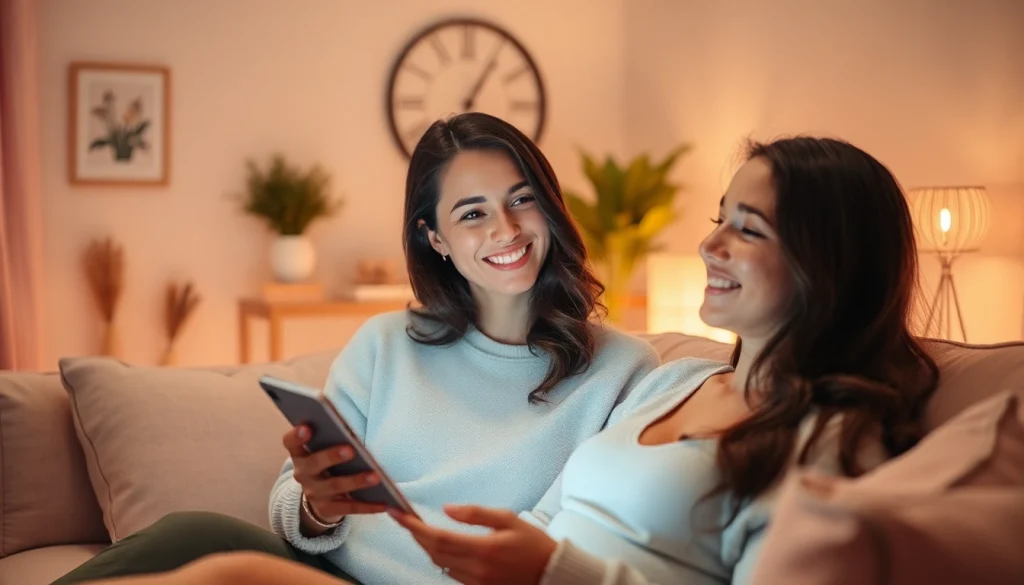 Engaging scene of a user enjoying a porn ai chat on a sleek device in a cozy room.