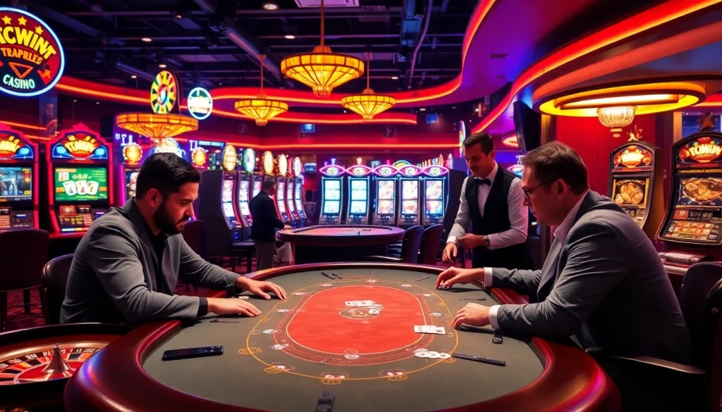 Players enjoying an exciting game at the 78wint casino poker table, with colorful chips and cards.