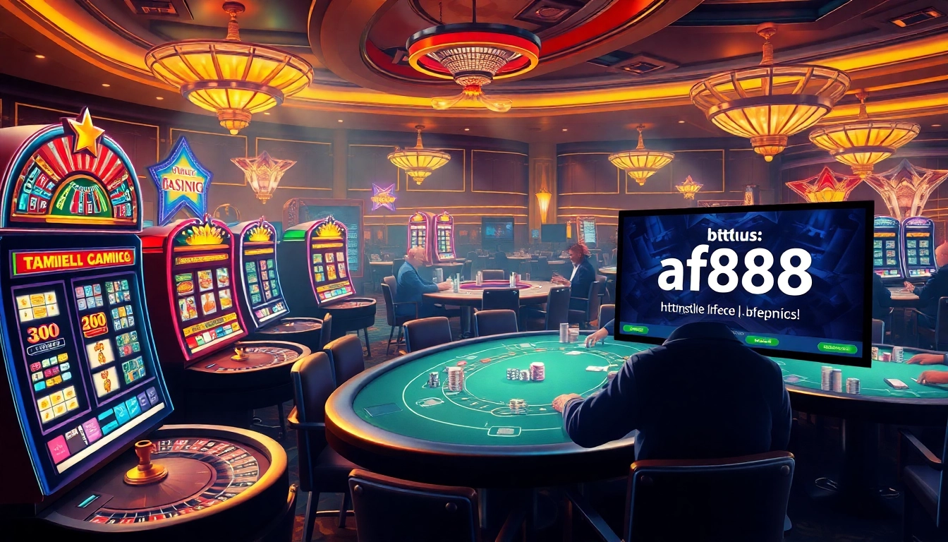 Gambling excitement at the casino featuring slots, poker, and https://af88.mba/ betting options displayed vibrantly.