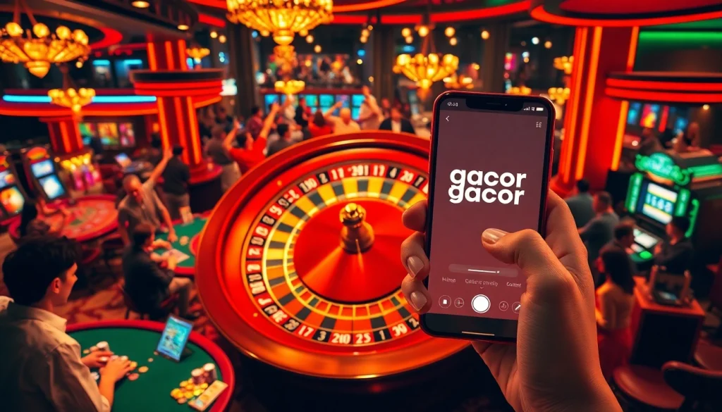 Experience gacor123 at an exciting casino floor with players winning big at roulette and blackjack.